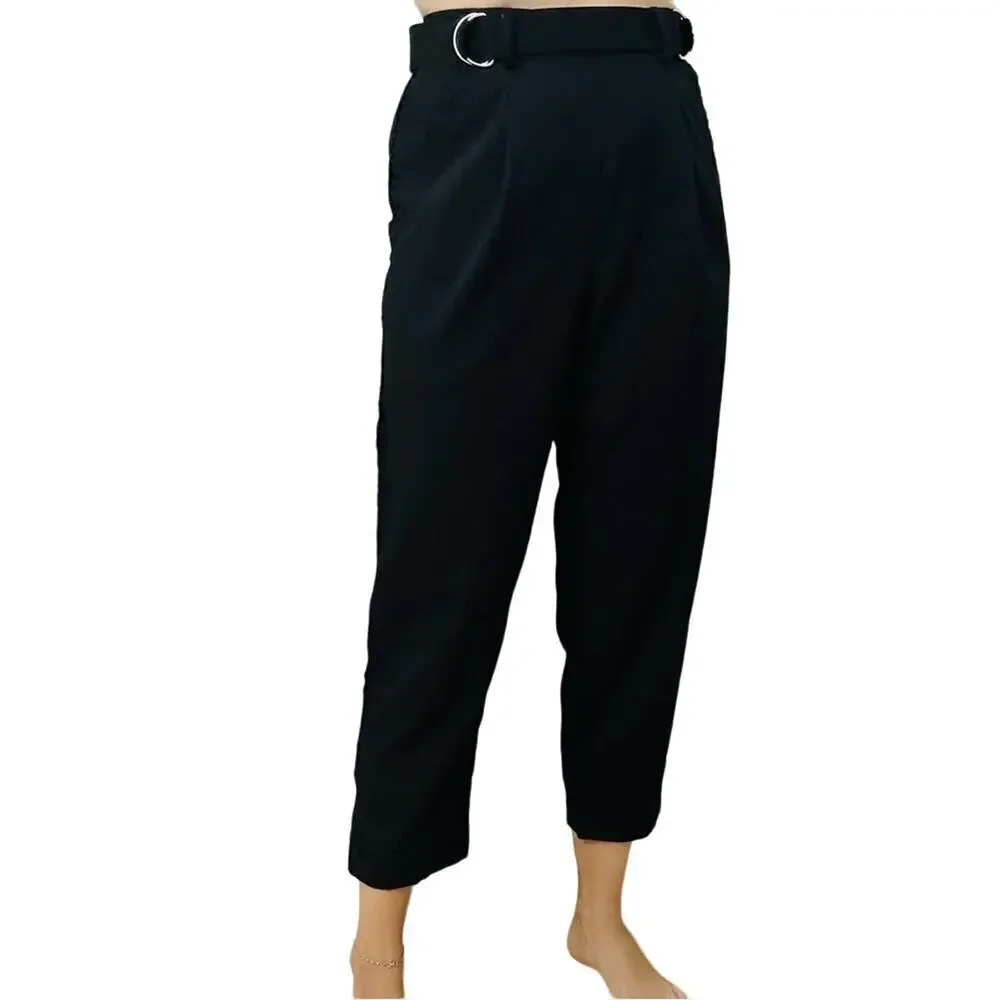 Aje Trousers Pants Cropped Ankle Black Wool Minimalist Work Academia 6 Small